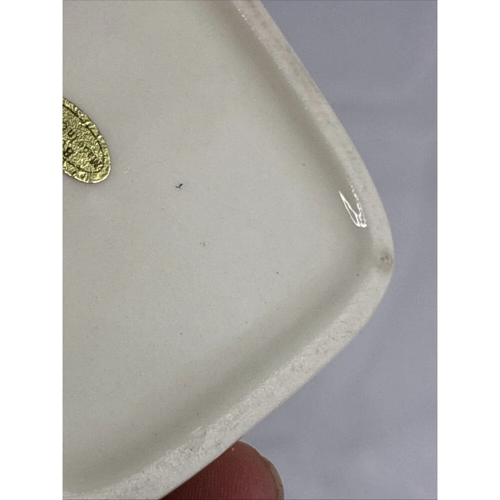 Porcelain Square Gift Trinket Jewelry Box Ivory Silver Trim Bow 2.5